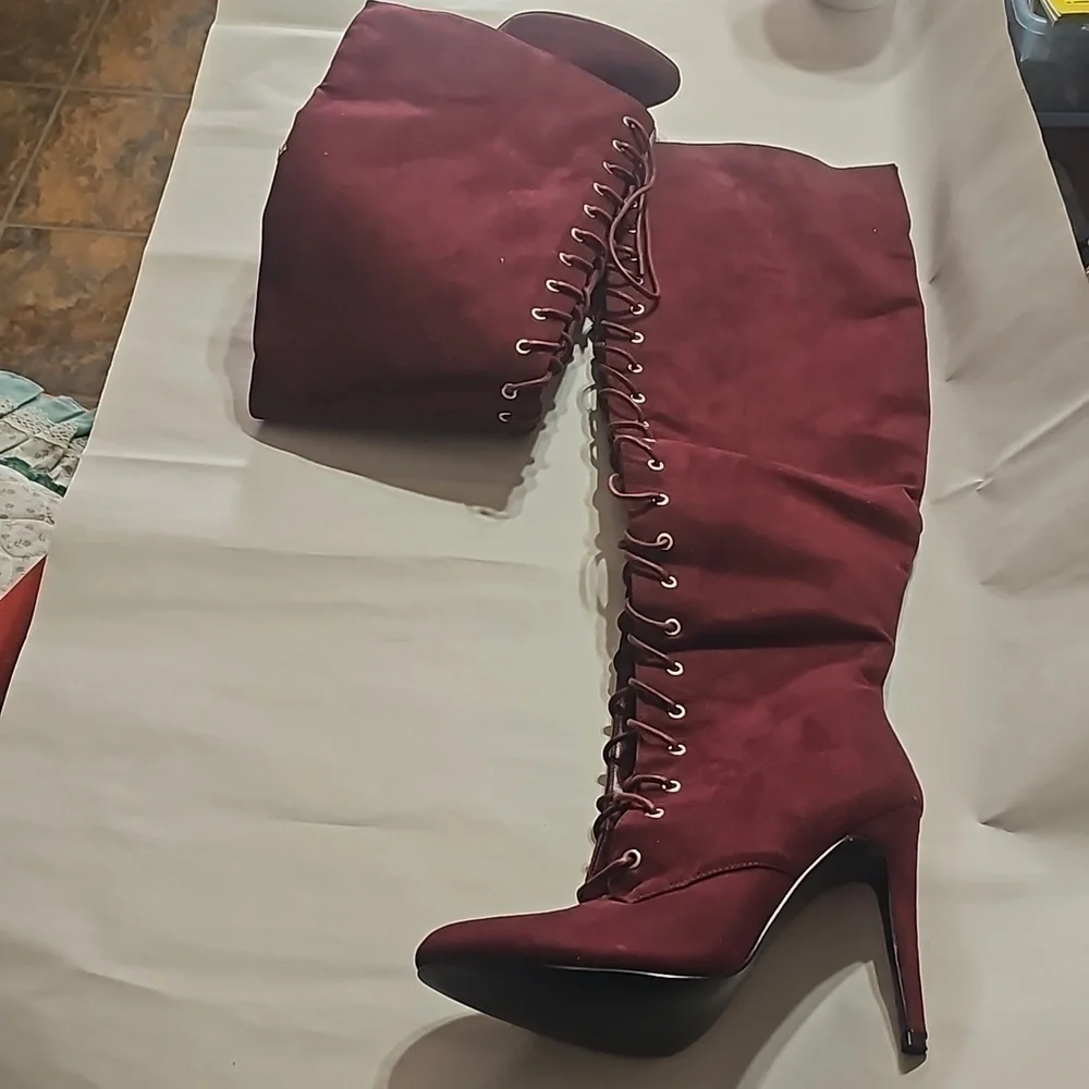 JustFab Over the Knee Laced Boots NWOT